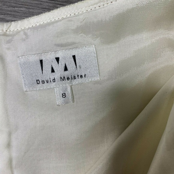 DAVID MEISTER | sz 8 Women's Cream Belted Knee Length Sleeveless Sheath Dress - Picture 3 of 7